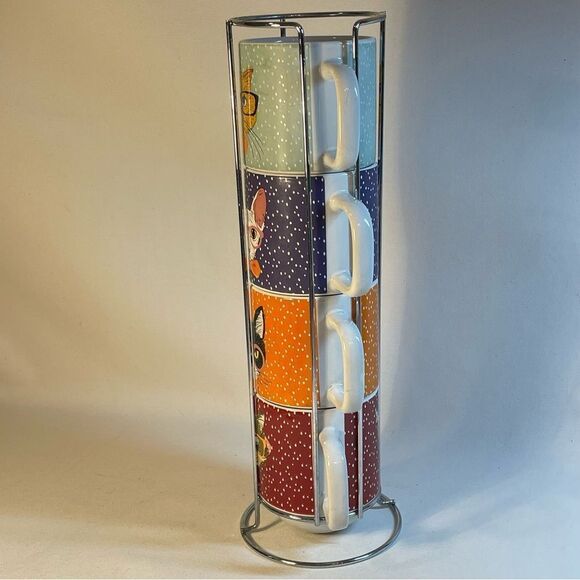 Stacking kitty cat Swifty mugs in stainless steel mug holder - Picture 6 of 16